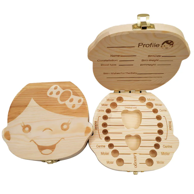 Baby Keepsake Box - Kotak gigi bayi Spanyol/Belanda/Prancis/Jerman penyimpanan pengatur