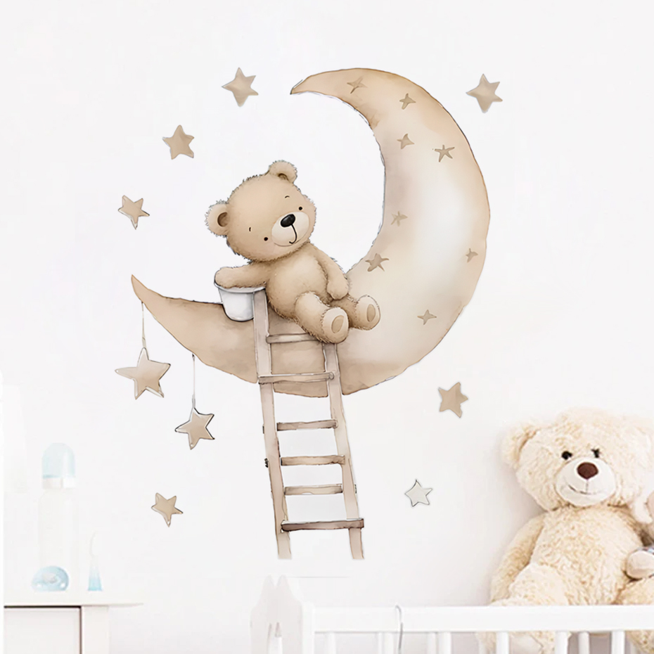 Baby Girl Nursery Quotes - Stiker dinding awan bintang beruang lucu