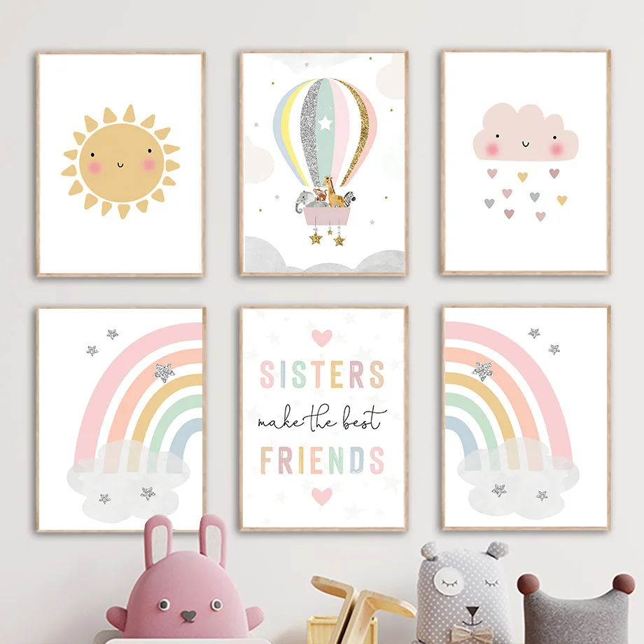 Baby Nursery Images - Jerapah Gajah Balon Udara Matahari Pelangi
