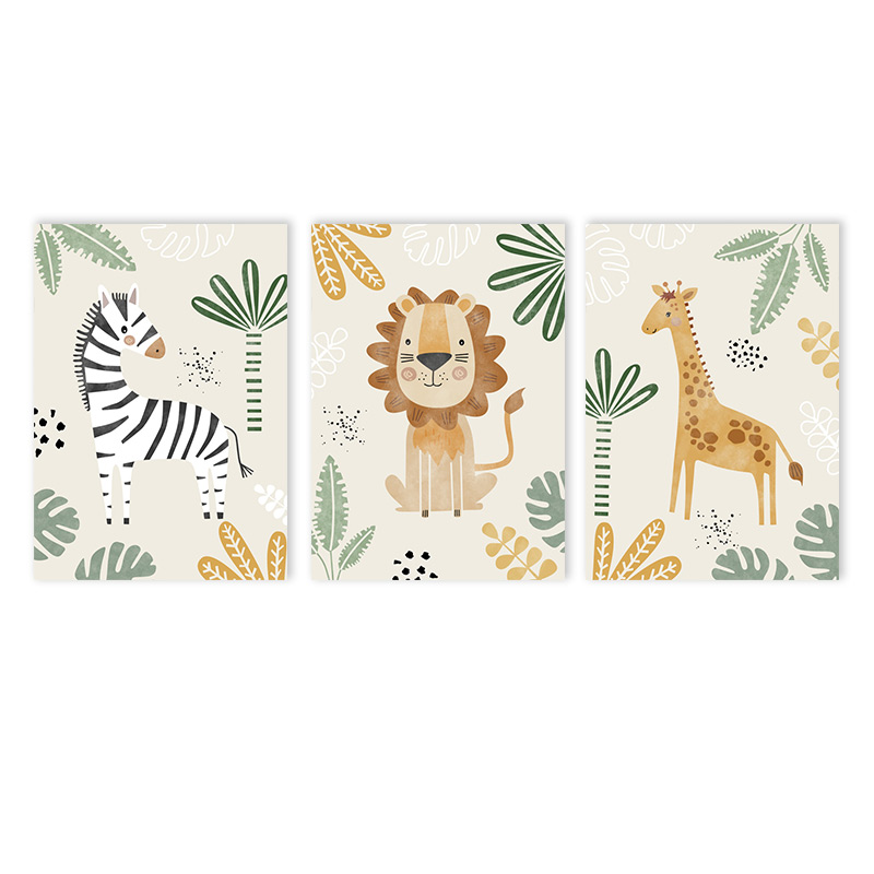 Baby Zebra Nursery - (Tanpa Bingkai 3PCS) - Lukisan Kanvas