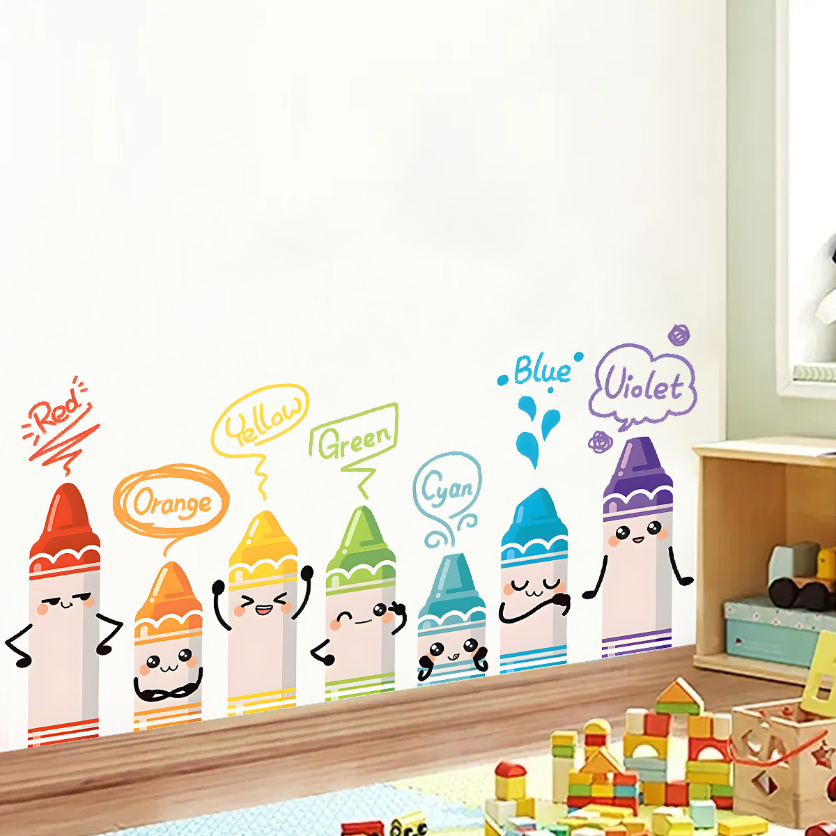 Baby Nursery Products - Stiker dinding pola krayon warna-warni lucu,