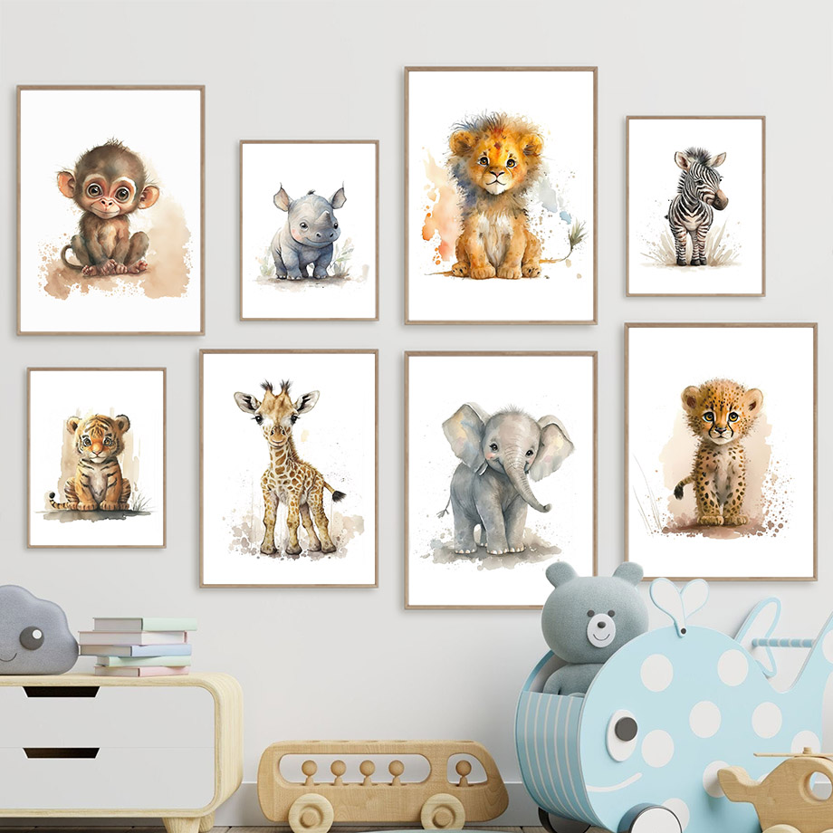 Baby Zebra Nursery - Lukisan Kanvas Hewan Kandang Anak: Singa,