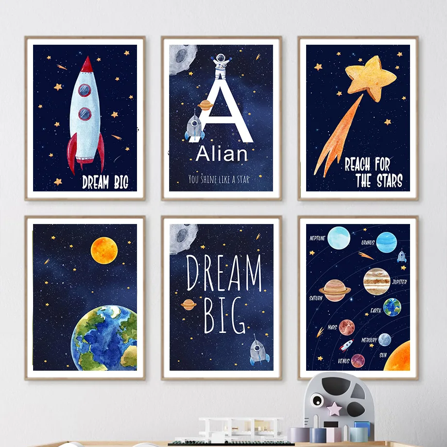 Baby Name Wall Art - 1 Buah Lukisan Kanvas Nama Kustom