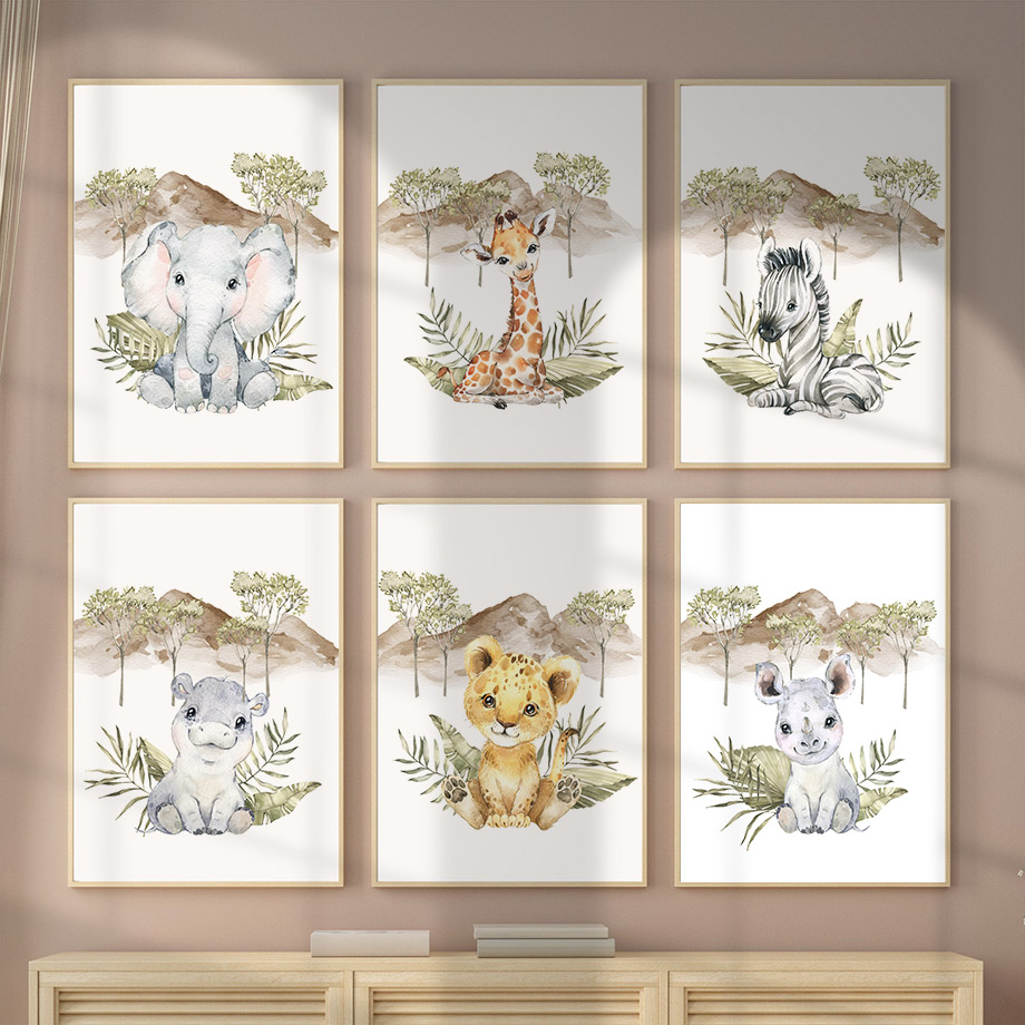 Baby Zebra Nursery - Poster Kebun Anak-anak Jerapah Zebra Gajah