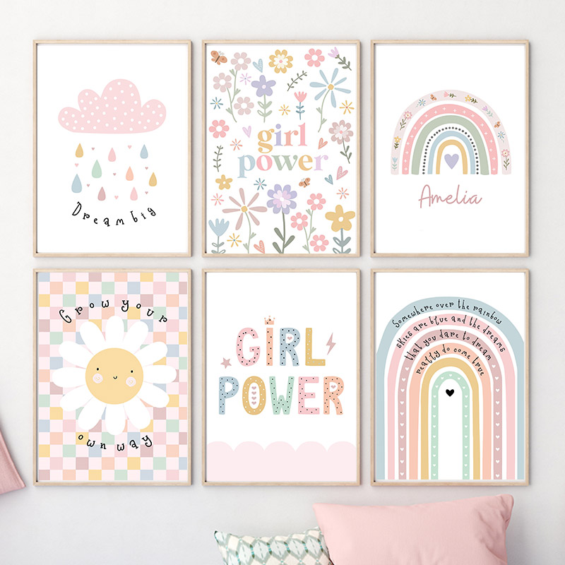 Baby Nursery Wall Art - Bunga matahari awan pelangi hati pembibitan