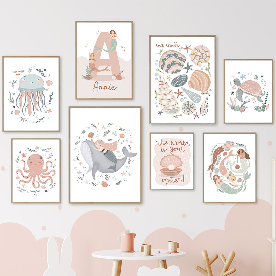 Baby Name Wall Art - Poster Nama Bayi Kustom Gambar Kartun