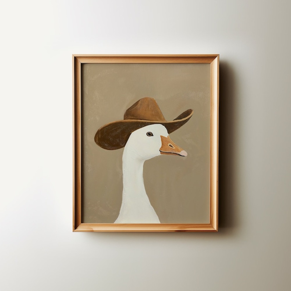 Baby Nursery Wall Art - Angsa Koboi Lucu, Topi Koboi Cokelat,
