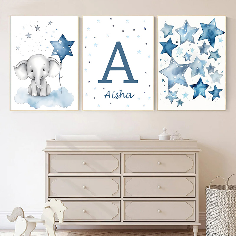 Bulan biru dan bintang bayi na - Baby Name Wall Art ulasan dan harga