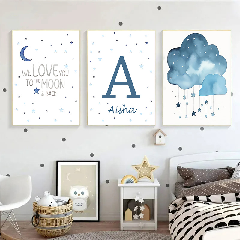 Bulan biru dan bintang bayi na - Baby Name Wall Art ulasan dan harga