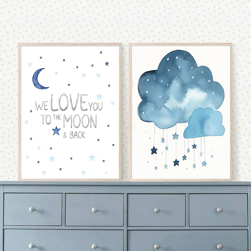 Bulan biru dan bintang bayi na - Baby Name Wall Art ulasan dan harga