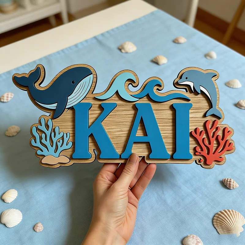 Papan Nama Kayu Bertema Paus d - Baby Name Wall Art ulasan dan harga