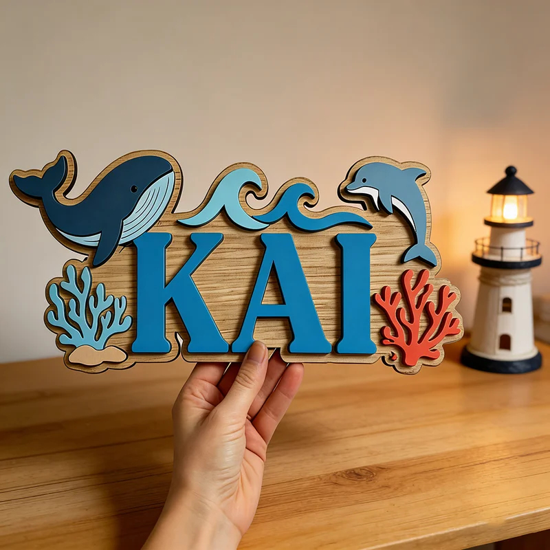 Papan Nama Kayu Bertema Paus d - Baby Name Wall Art ulasan dan harga