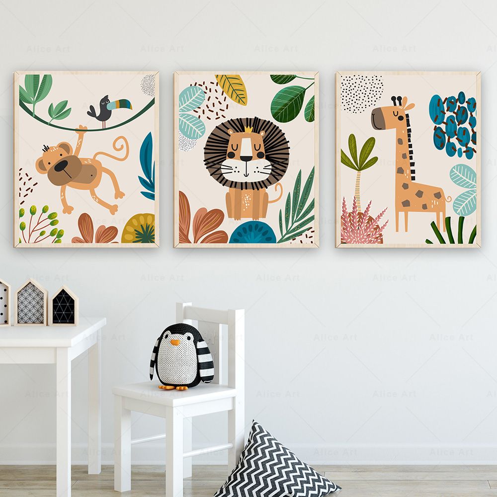 Boho Monyet Singa Jerapah Buru - Baby Nursery Wall Art ulasan dan harga