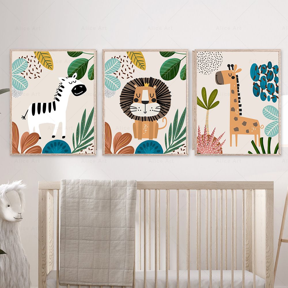 Boho Monyet Singa Jerapah Buru - Baby Nursery Wall Art ulasan dan harga
