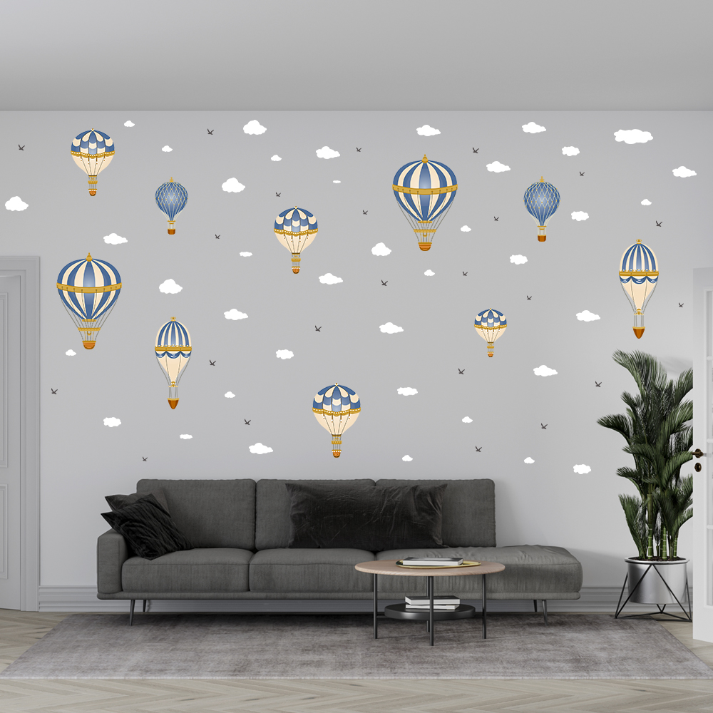 Kartun Balon Udara Panas Awan  - Baby Nursery Murals ulasan dan harga