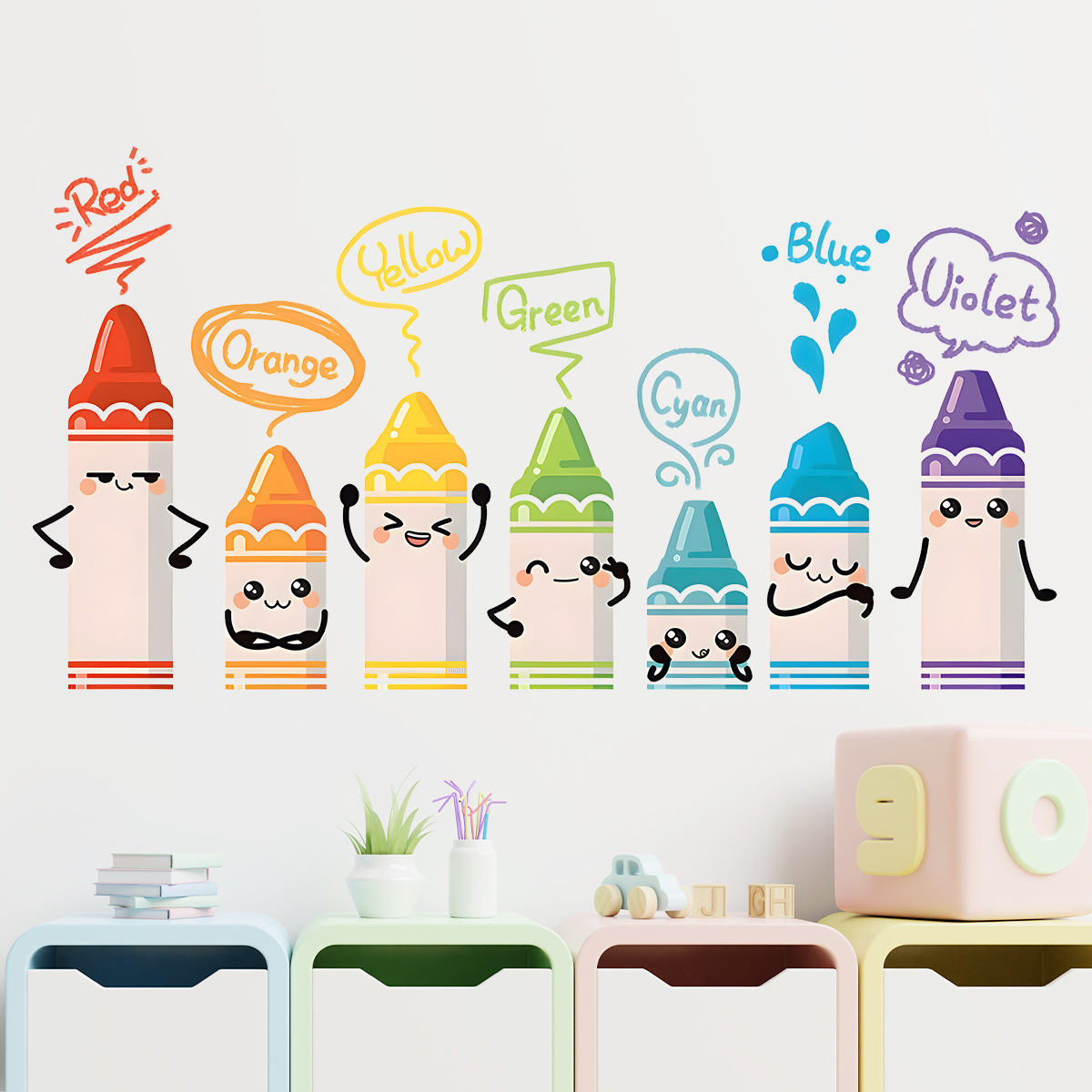 Stiker dinding pola krayon war - Baby Nursery Products ulasan dan harga