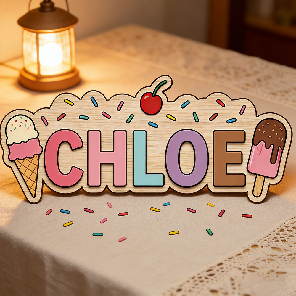 Papan Kayu Bertema Es Krim Con - Baby Name Wall Art ulasan dan harga
