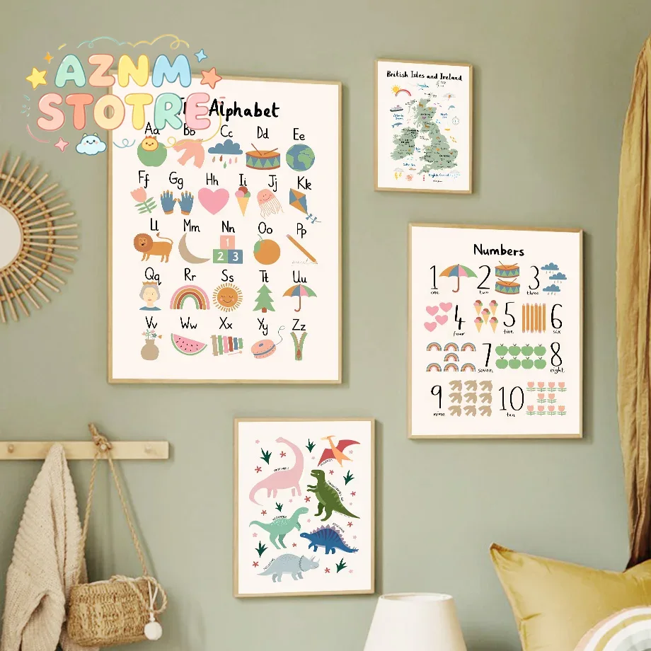 Peta Dunia Hewan, Alfabet Dino - Baby Nursery Wall Art ulasan dan harga